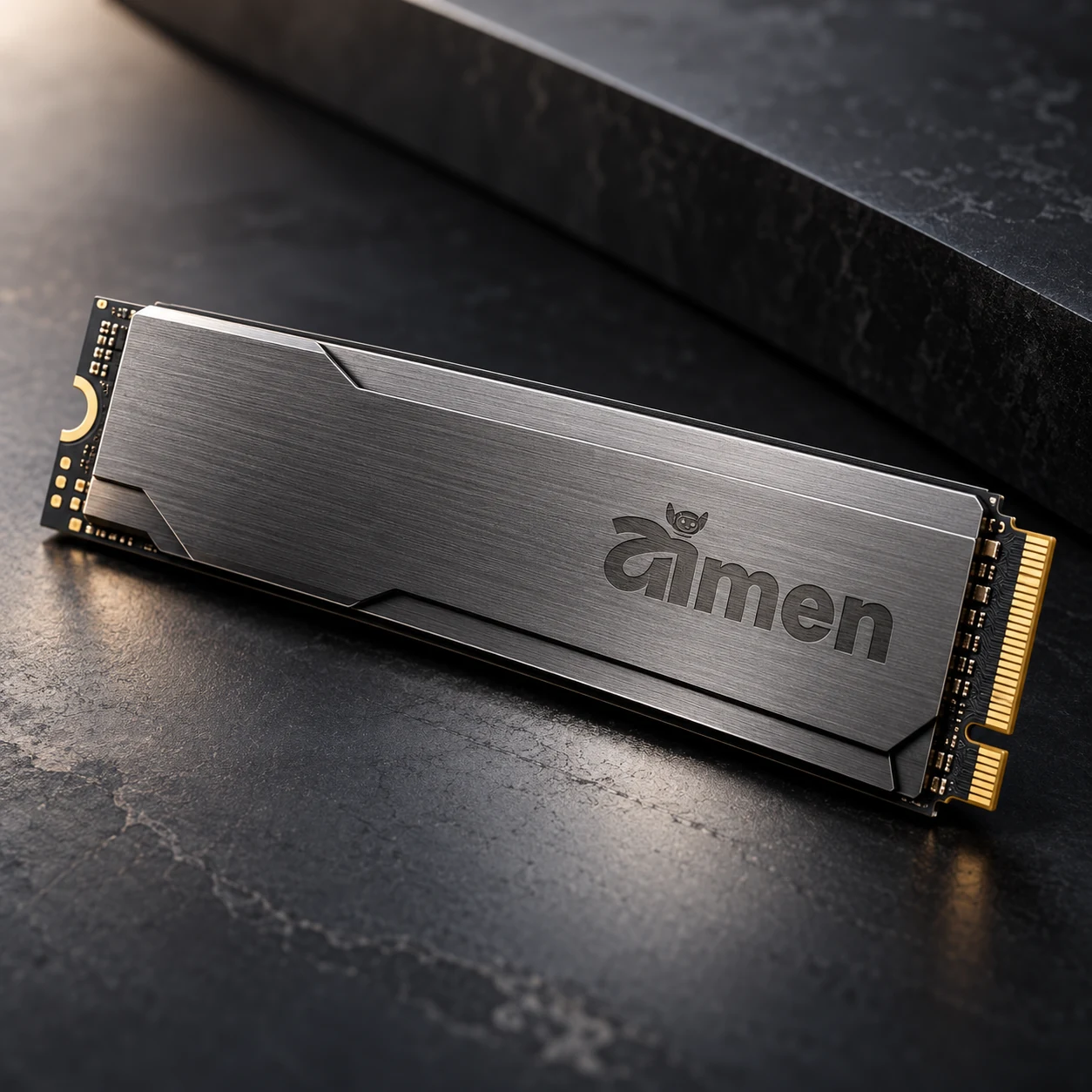 AIMEN NVMe solid-state drive with monochrome laser-engraved logo